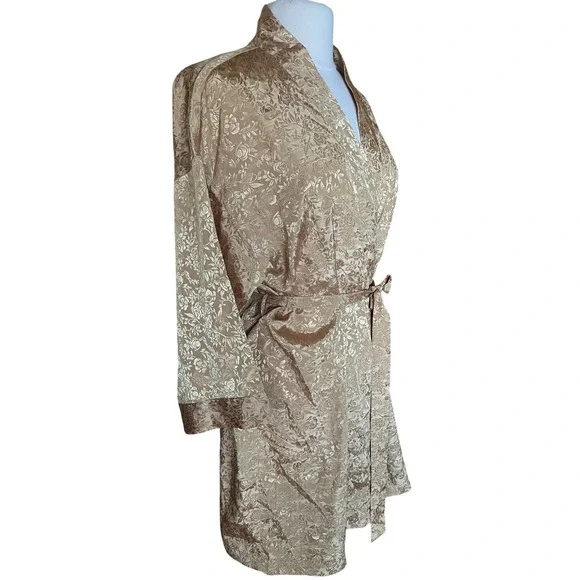 Avon Gold Floral Jacquard Robe Kimono Satin Feel Belted Vintage 80/90s S/M - Picture 10 of 12